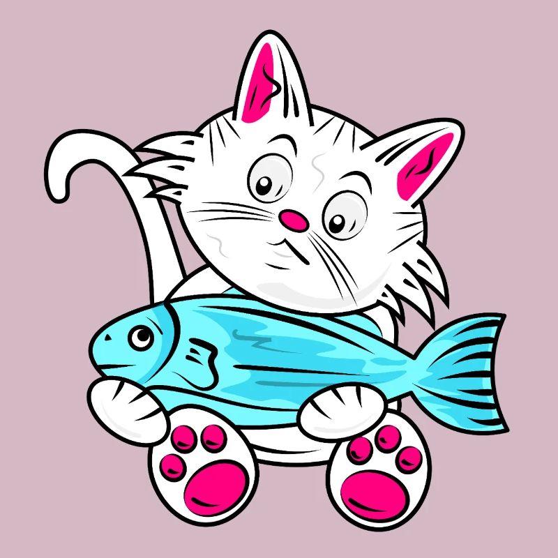 Small Cat and Blue Fish