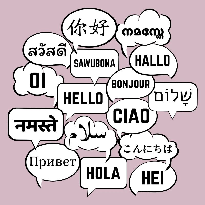 Speech bubbles with "hello" in different languages