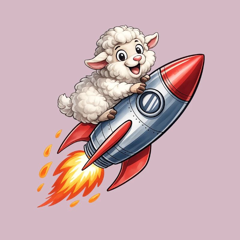 Wool sheep on rocket flight