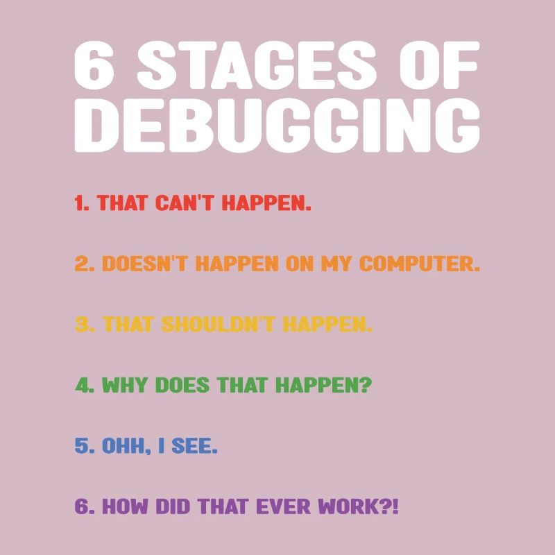 6 Stages Of Debugging Coder Programmer Software De