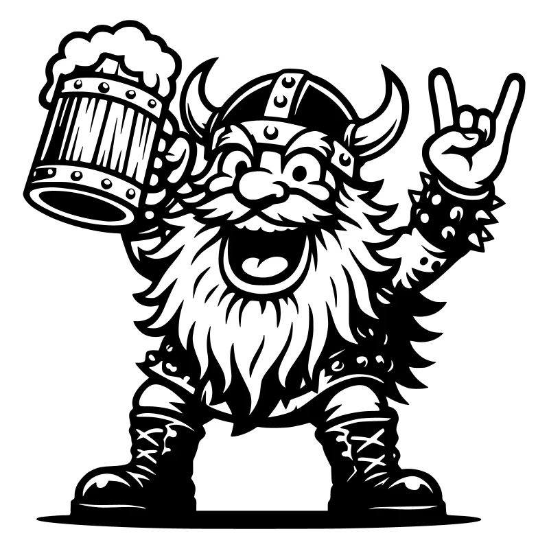 Ein bärtiger und festlicher Rocker, der sein Bier hält