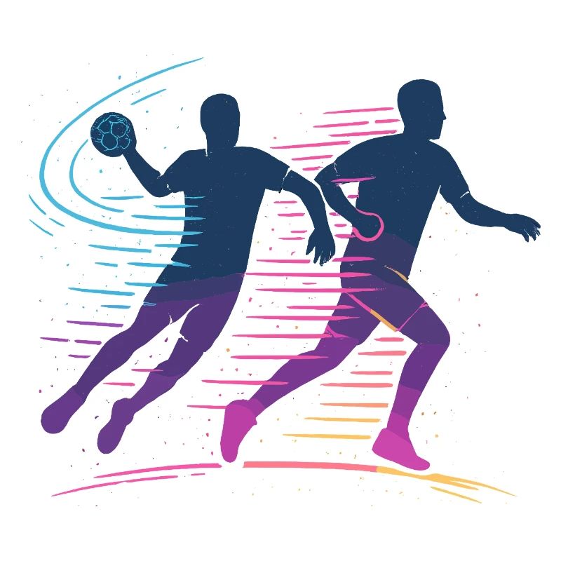 Joueur néon de handball, attaque rapide, équipe