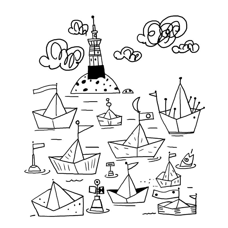 Papierschiffchen mit Leuchtturm