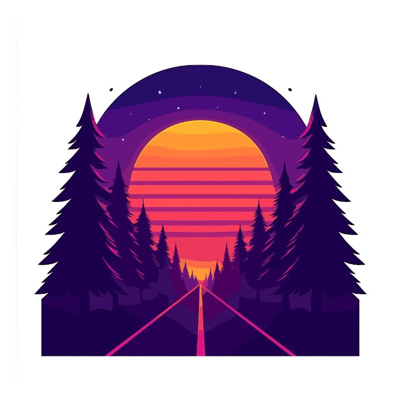 Neon Forest Drive – Coucher de soleil de style rétro