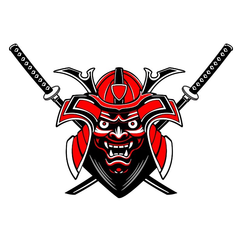Menpō & Schwerter – Rot Schwarz Design
