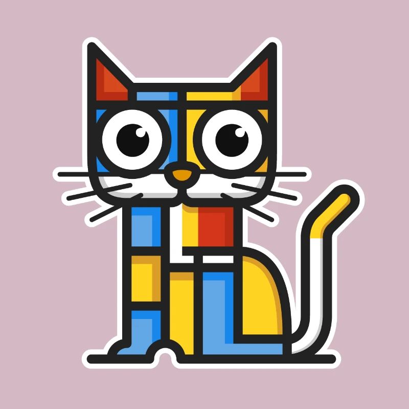 Bunte Illustration einer kubistischen Katze.
