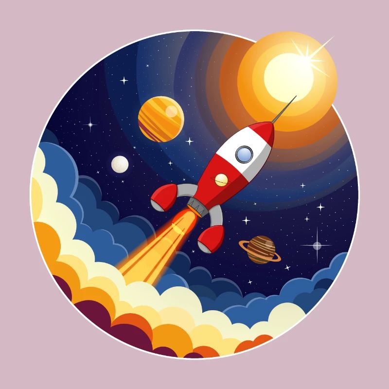 Image colorée d’une fusée dans l’espace