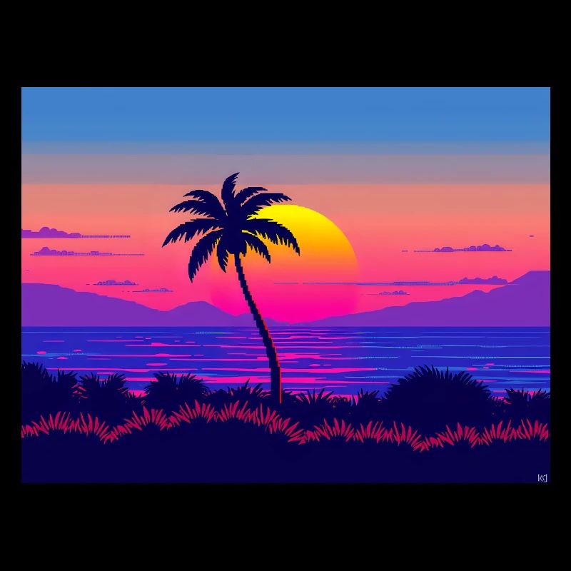 Dégradé de coucher de soleil de palmier néon