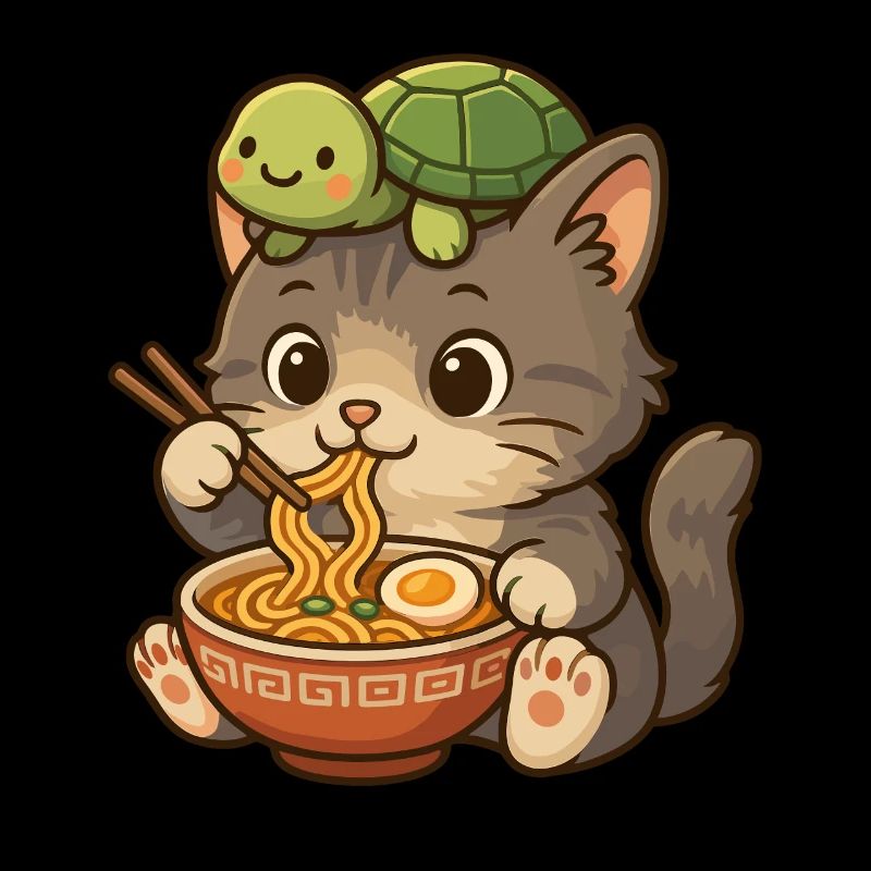 Chat mignon, chaton mignon, tortue ramen