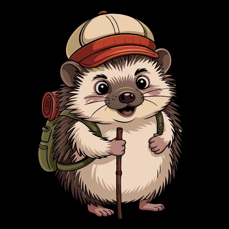 Igel mit Rucksack auf Wanderschaft
