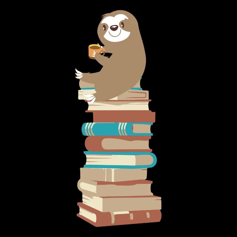 Faultier mit Kaffee auf Bücher