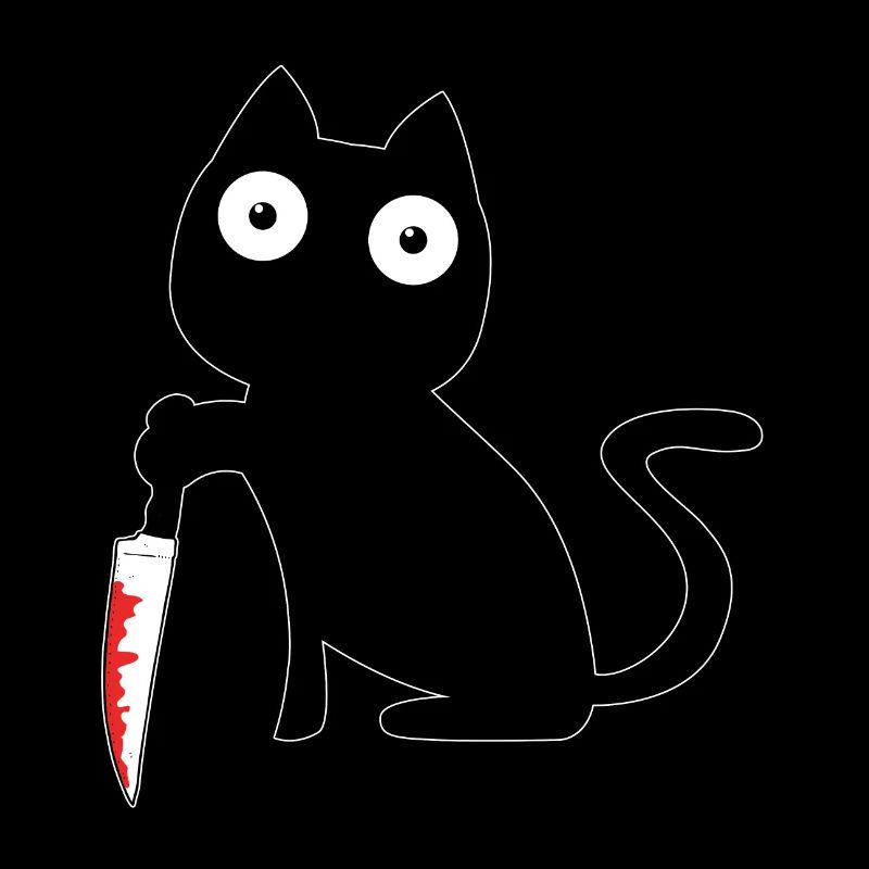 Chat noir avec couteau mème Sang Drôle de gueule de bois