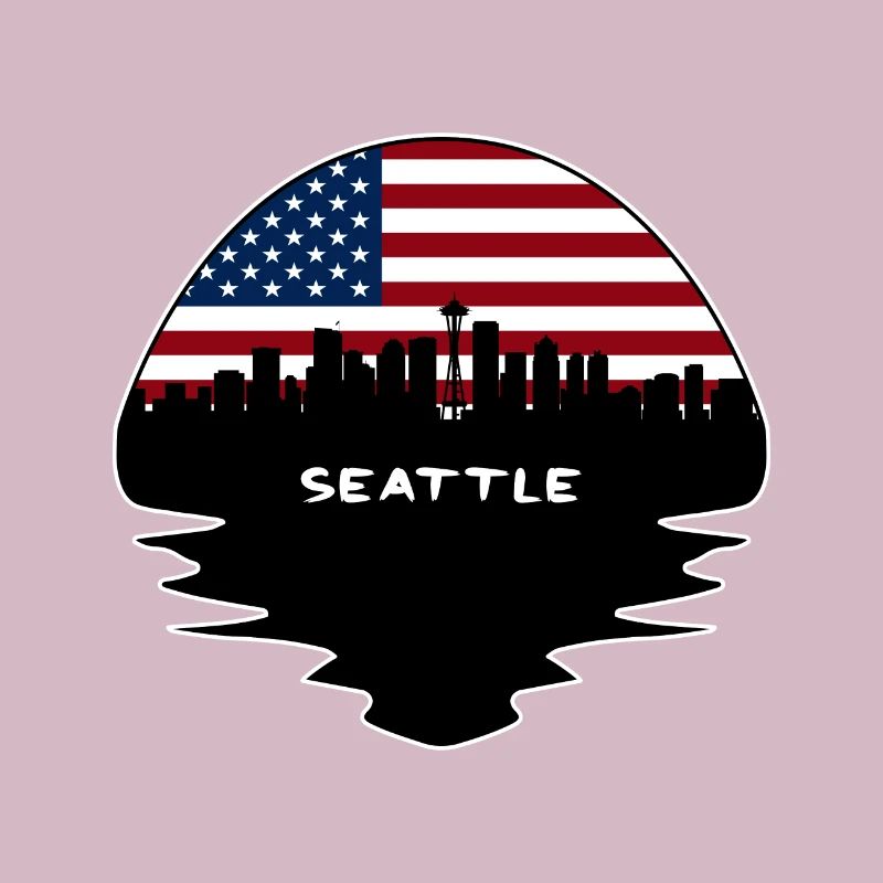 Seattle Washington Drapeau des États-Unis Skyline Silhouette Tra