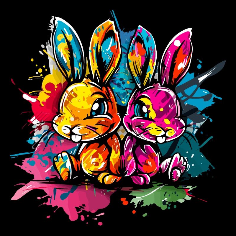 Deux lapins dans un style graffiti coloré