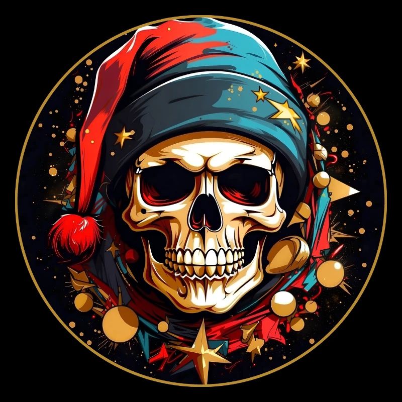 Crâne de Noël coloré avec chapeau de Père Noël