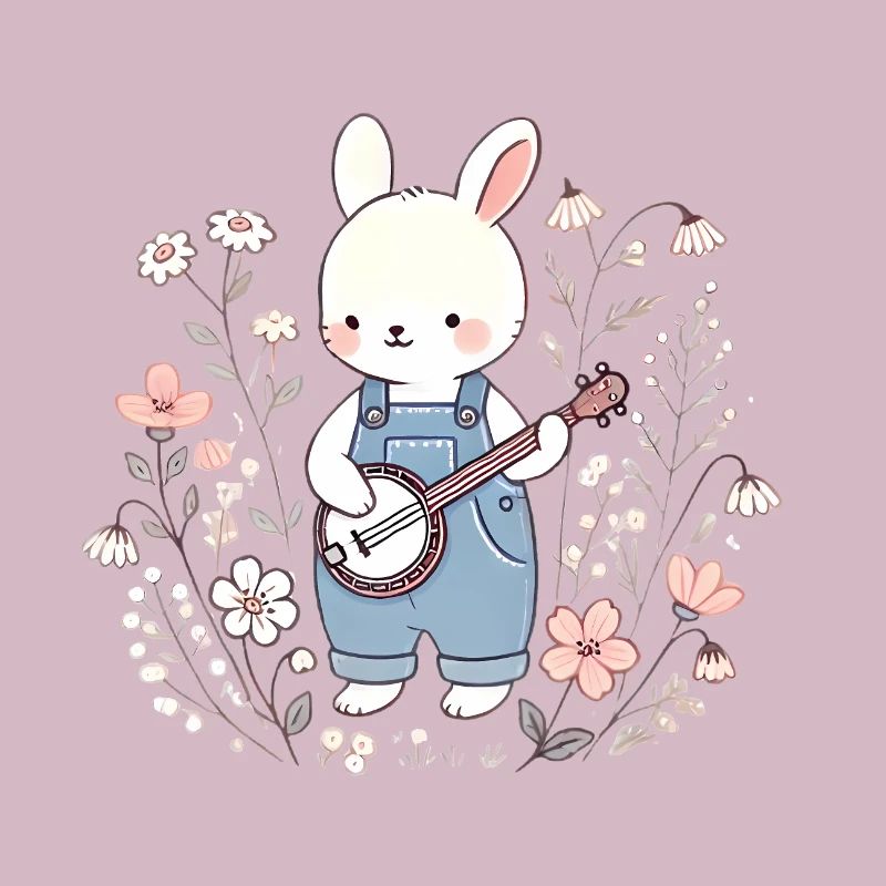 Lapin Banjo dans le champ de fleurs