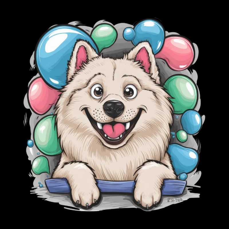 Samojede Hund mit Seifenblasen
