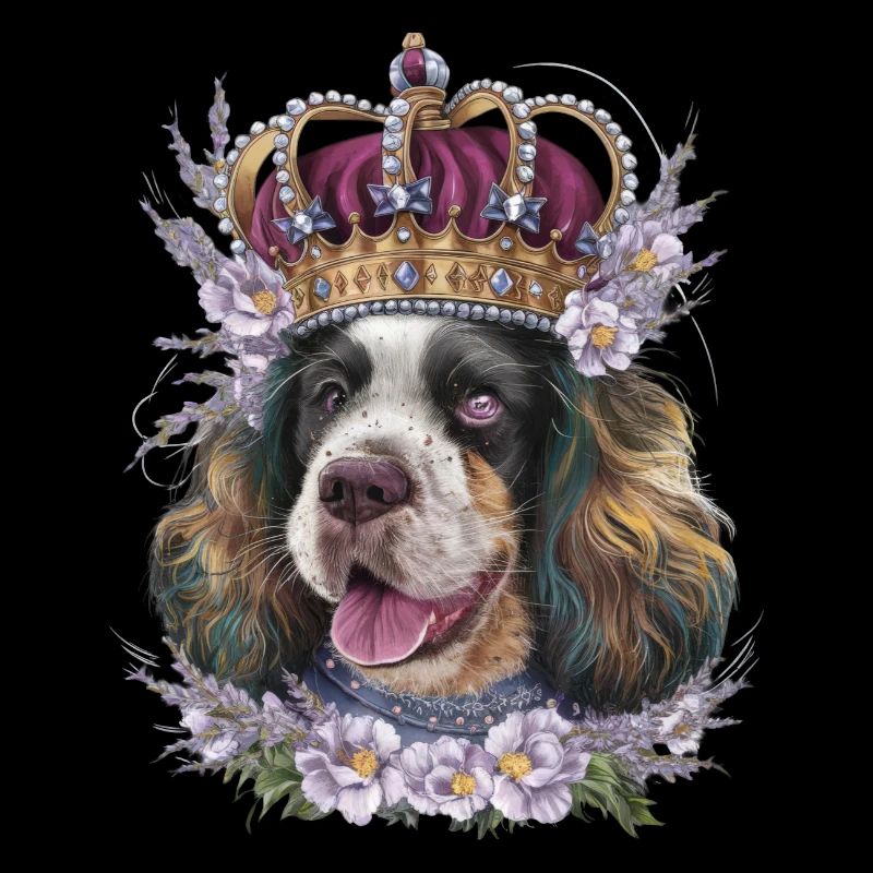 Cocker Spaniel mit Blumen und Krone