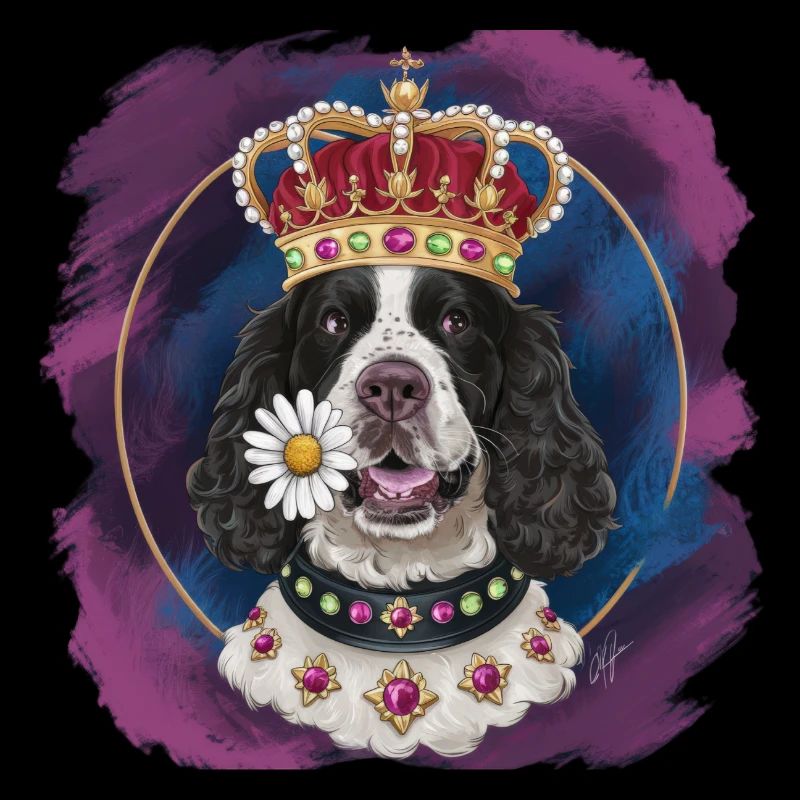 Cocker Spaniel mit Blumen und Krone