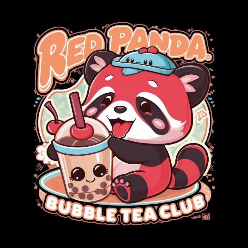 Red Kawaii Panda with Bubble Tea