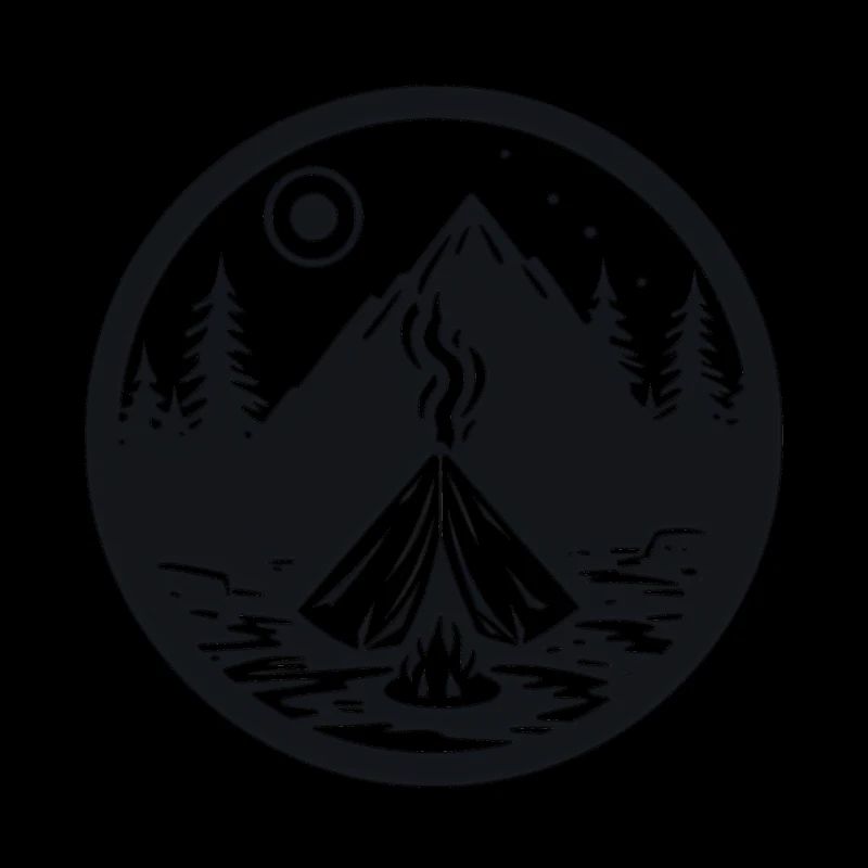 Camping, Landschaft mit Bergen, Bäumen als Sticker