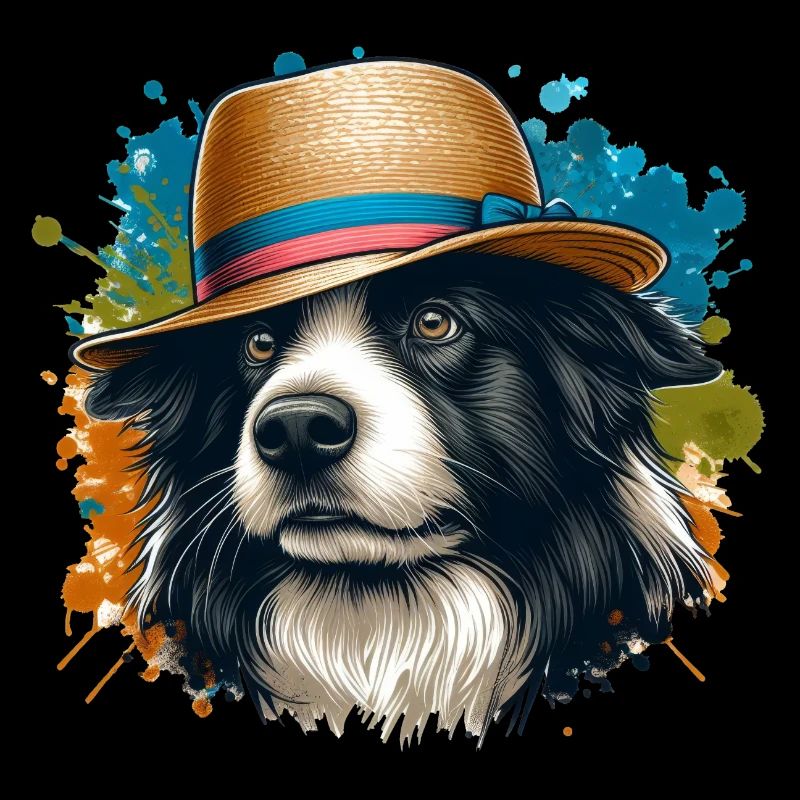 Border Collie Zeichnung + Splash Hintergrund