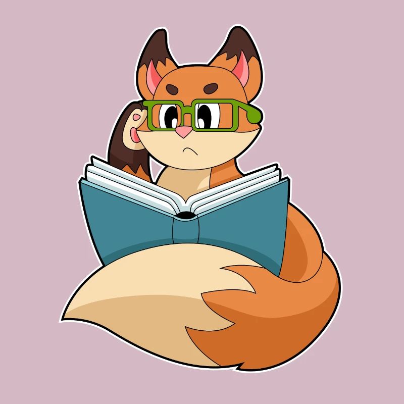 Fox as a nerd with book & glasses