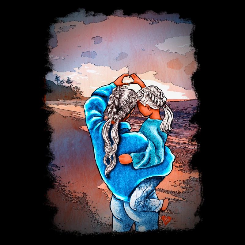 MutterTochter Liebe Strand Meer Illustration blond