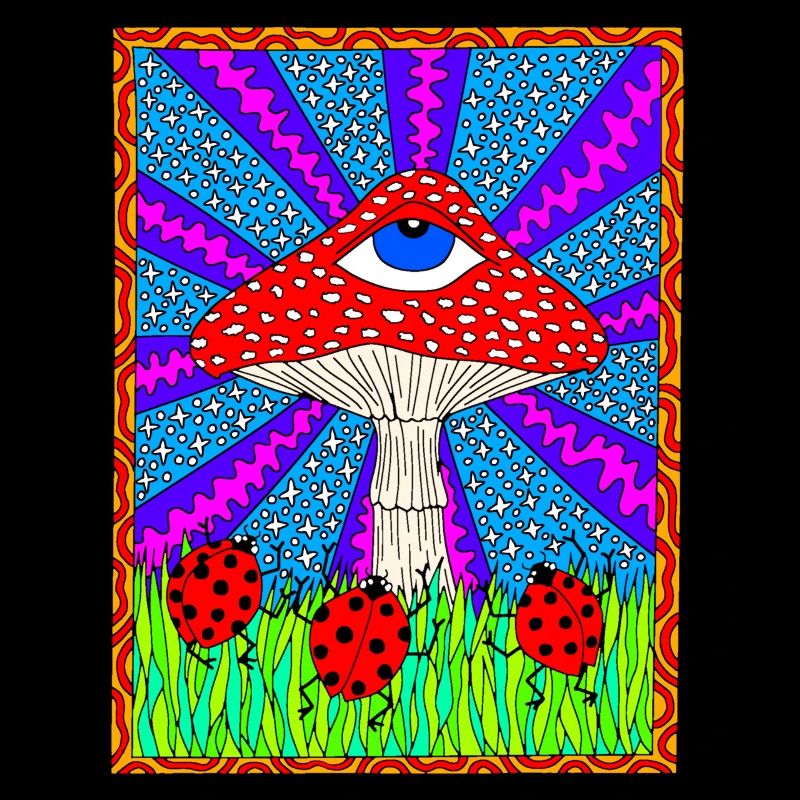 Hippie Magic Toadstool Rétro Psychédélique