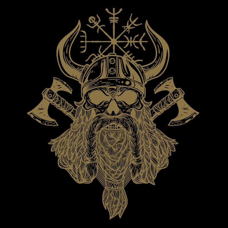 Wikinger Krieger Schädel Bart Äxten Runen Vegvisir