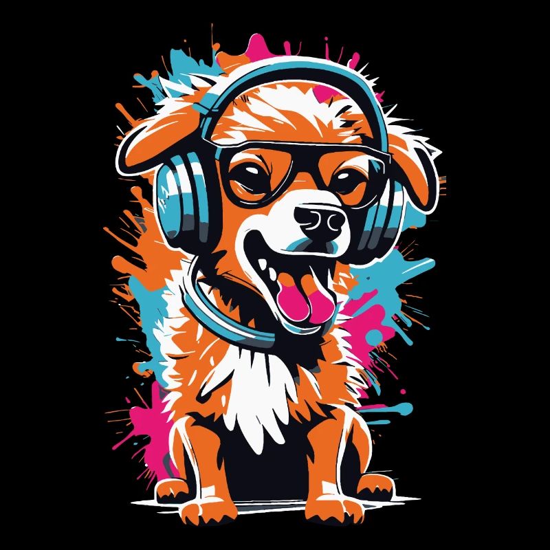 Süßer Hund mit Kopfhörer und Brille