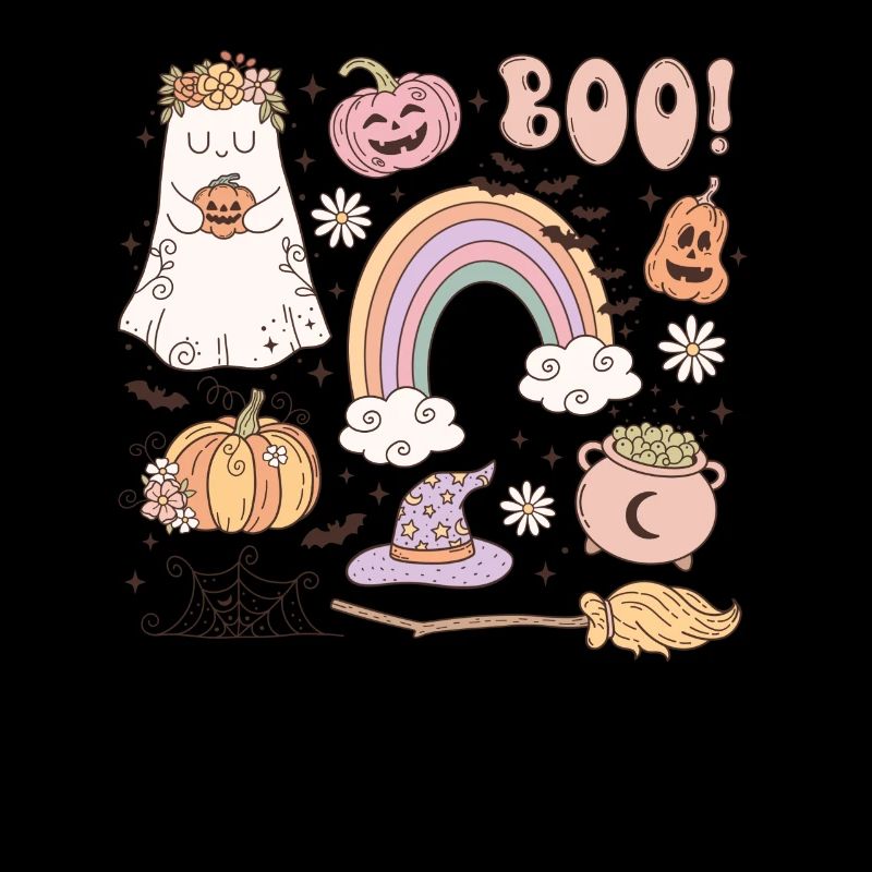 Retro Halloween Elements: Ghost, Pumpkin and Magic