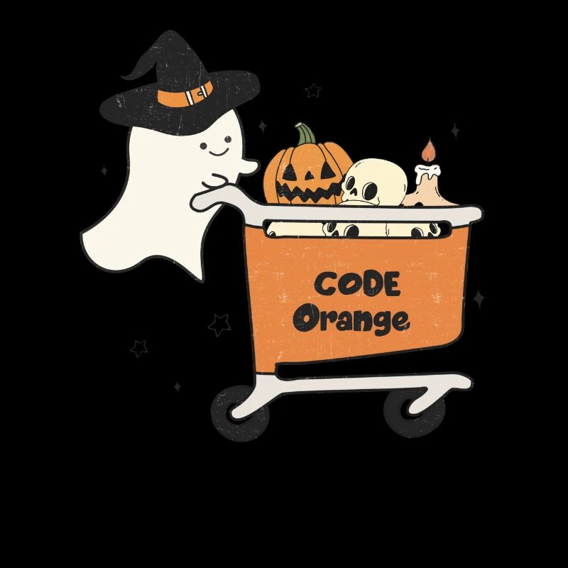 Halloween Gespenst mit Einkaufswagen Code Orange