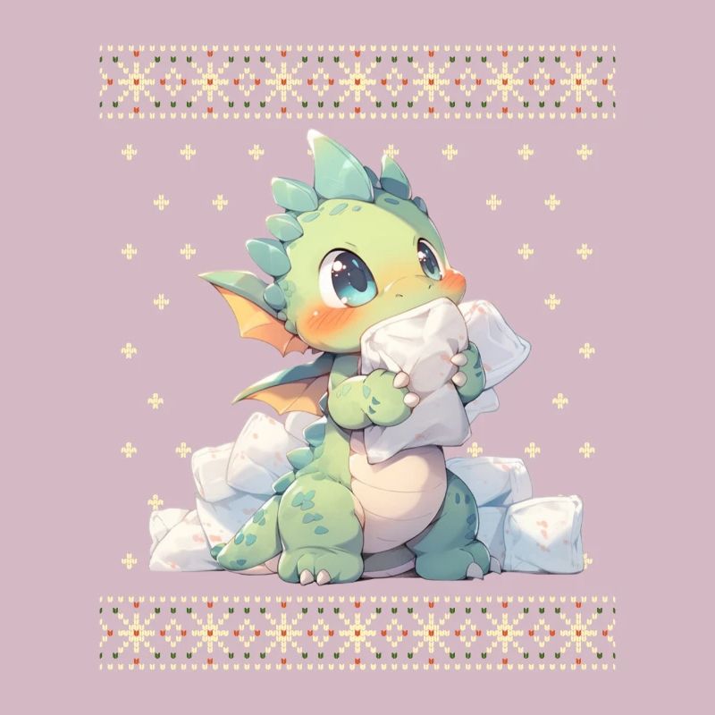 Dragon kawaii dans le style pull de Noël moche