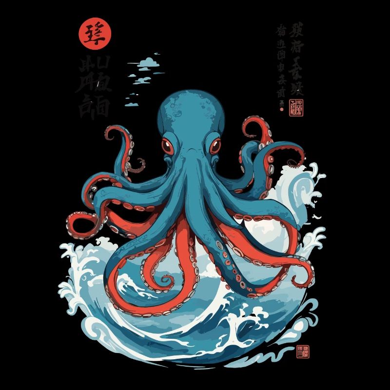 Oktopus Ukiyo-E Japan Meer Kraken Design