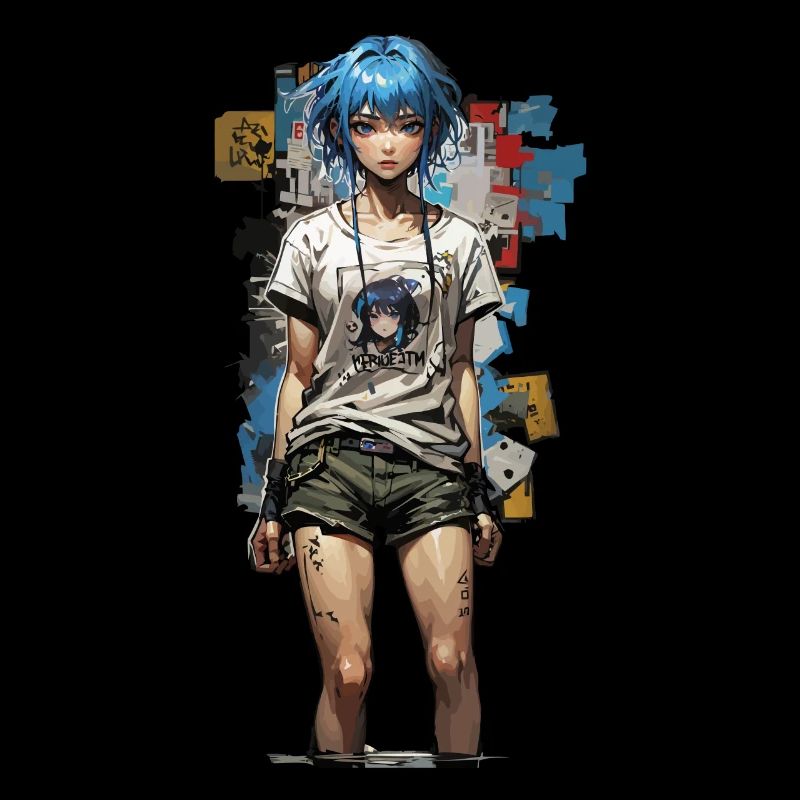 Design de style de rue anime avec des cheveux bleus