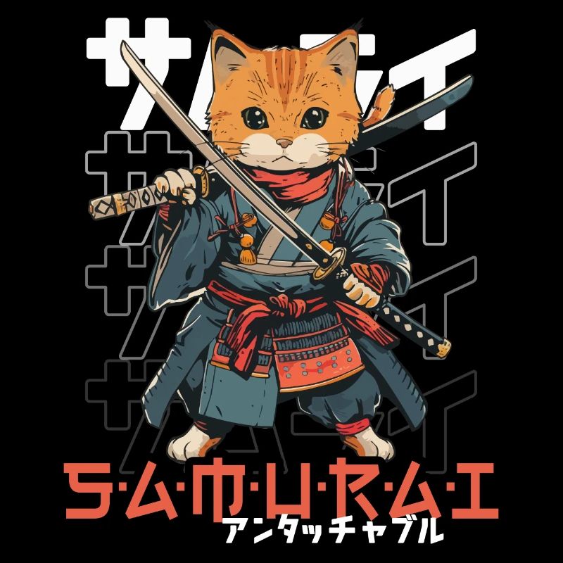 Chat Samouraï Chat Ninja Japonais Kawaii
