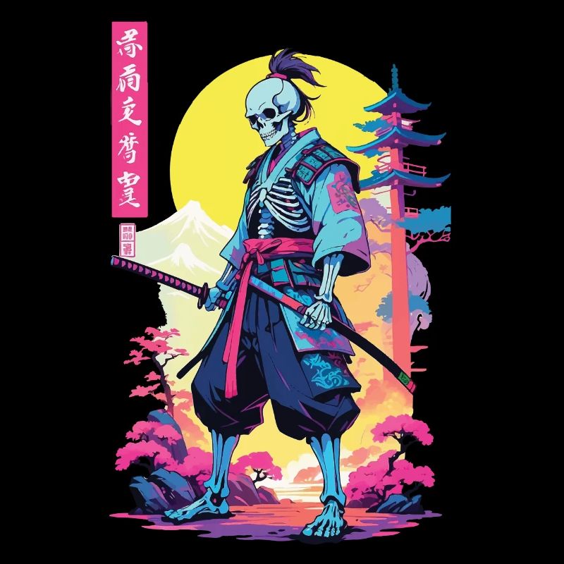 Oni Skelett Samurai Vaporwave Aesthetic