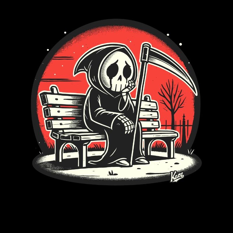 Lonely Grim Reaper on a Park Bench