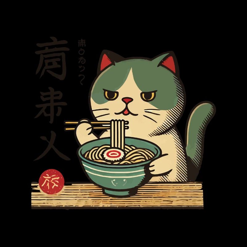 Lustige Katzen Im Retro Ukiyo-E Stil Mit Ramen