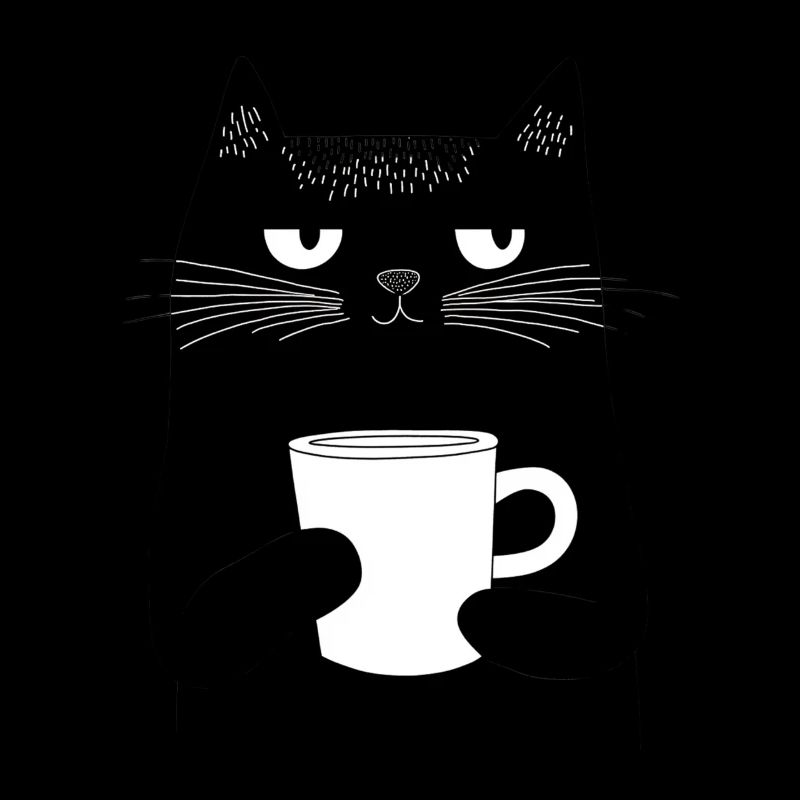 Minimalist: Black cat with coffee mug