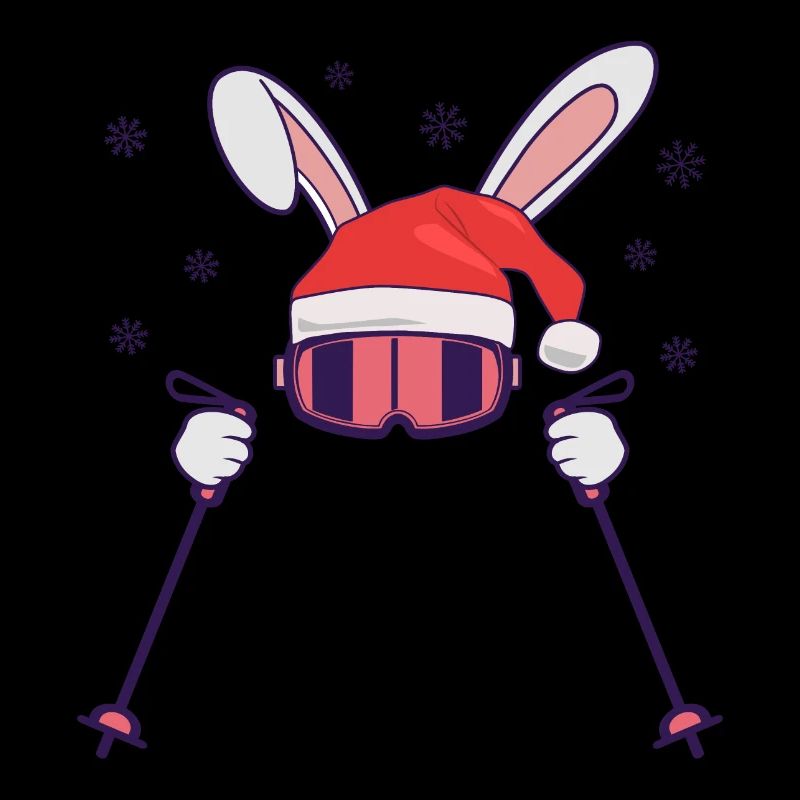 Lapin de ski Lapin de ski avec chapeau de Père Noël et bâtons de ski