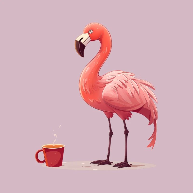 Flamingo drinks coffee