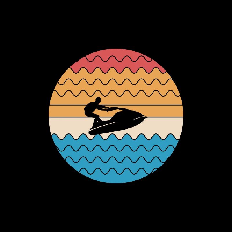 Retro Jet Skiing Adventure Ocean Waves Sunset