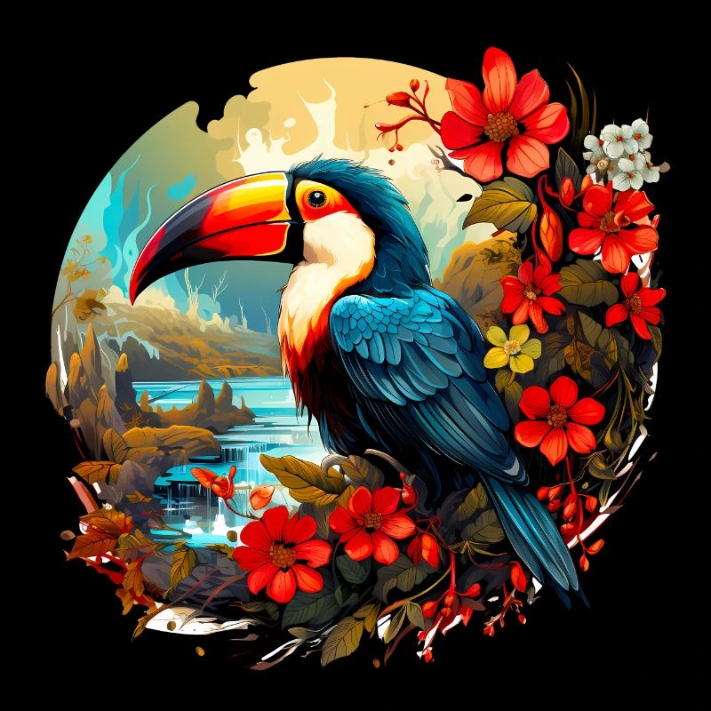 Toucan fleuri au bord du lac