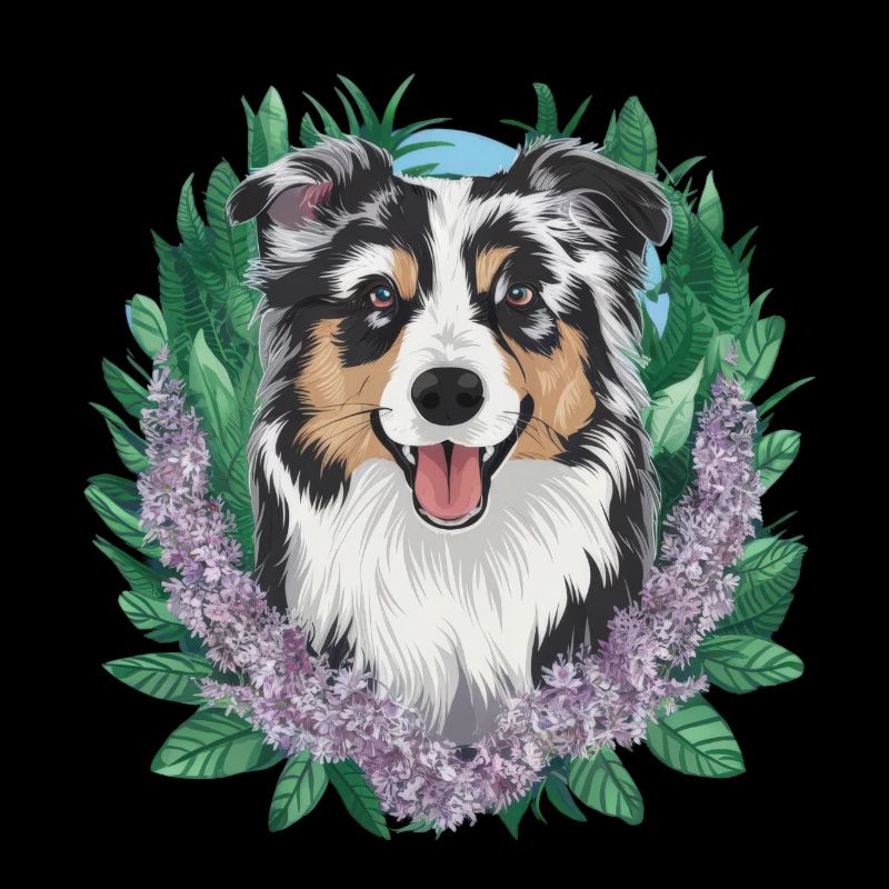 Australischer Schäferhund Motiv mit Flieder