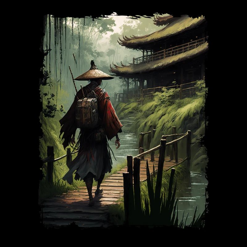Samurai Japanischer Tempel Brücke Fluss