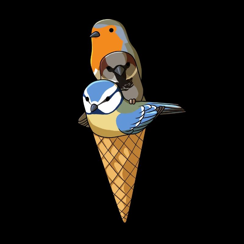 Vögel Eis in der Waffel Rotkehlchen, Spatz und