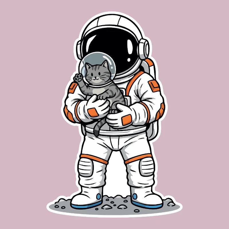 Chat Gris Astronaute Espace Câlin Mignon