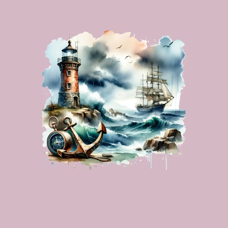 Nautical Motif Retro Anchor Lighthouse Ship